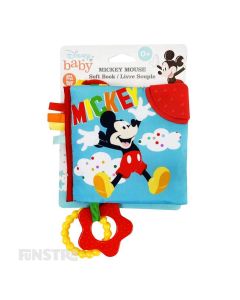 Bright and colourful Mickey Mouse soft book in vibrant colours of blue, red, green, yellow and orange with fun patterns offering visual stimulation for baby.