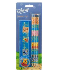 Colour and draw your favorite characters and stories from A. A. Milne adventures with Eeyore, Pooh, Piglet and Tigger using the three pencils, a ruler and sharpener from this stationery set.